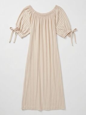 Aquavita Cream and White Striped Dress with Tie Sleeves Women's L/XL #263